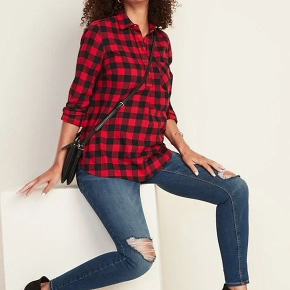 Buffalo Plaid Buttoned Flannel Pullover Shirt - Picture 3 of 9